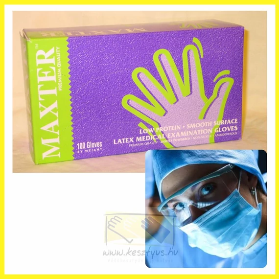 MAXTER LATEX S púderezett vizsgáló kesztyű 5.5 gr  /100db