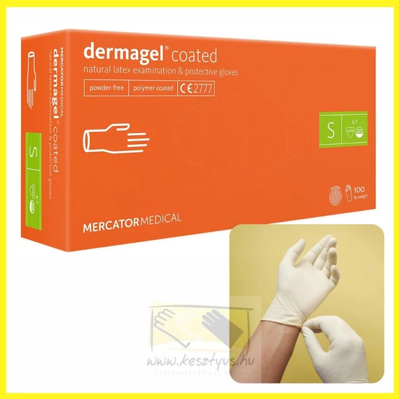 DERMAGEL COATED LATEX PF. XS-es latex kesztyű /100db