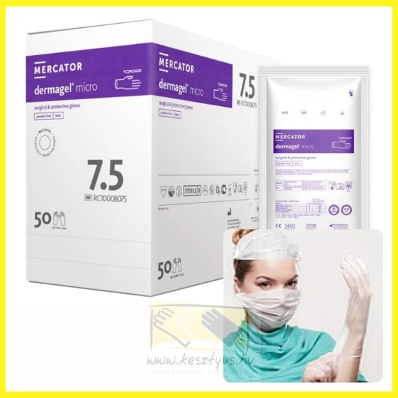 DERMAGEL MICRO PH. STERIL 6 sebészeti púdermentes kesztyű precíz eljárásokhoz, barna szín / 50pár