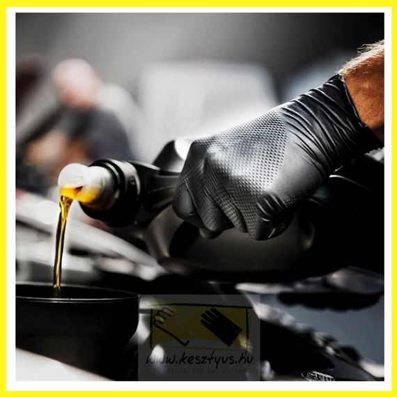 púdermentes, nitril, fekete színű, tartósabb kesztyű