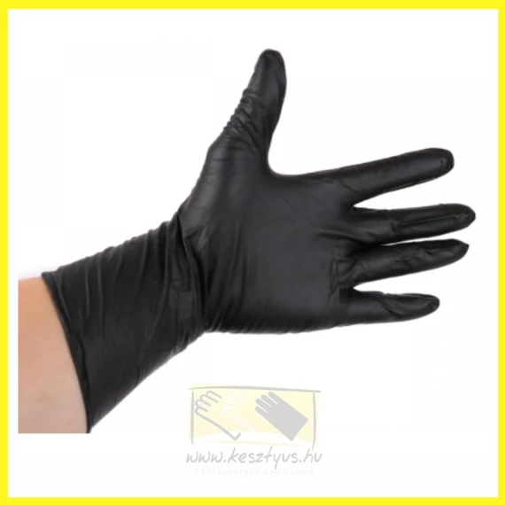 Ideall NITRILE MOTO  PF. M-es. Púdermentes fekete nitril tartós, vastag, hosszúszárú kesztyű, 100db