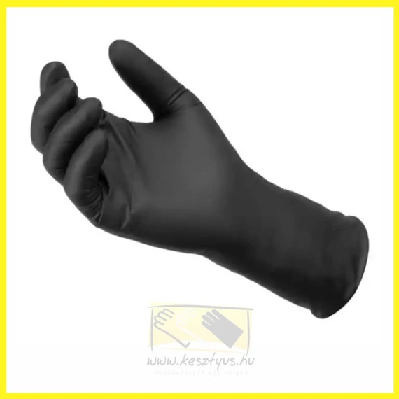Ideall NITRILE MOTO  PF. M-es. Púdermentes fekete nitril tartós, vastag, hosszúszárú kesztyű, 100db