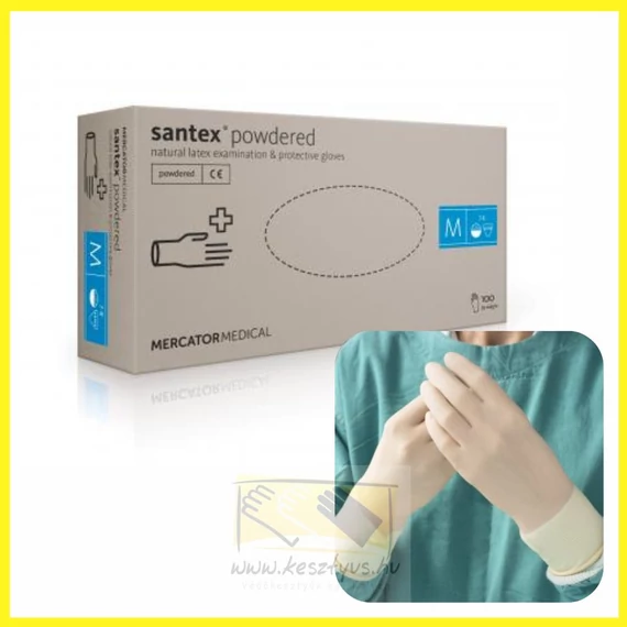 SANTEX LATEX POWDERED, púderezett latex kesztyű XS /100db